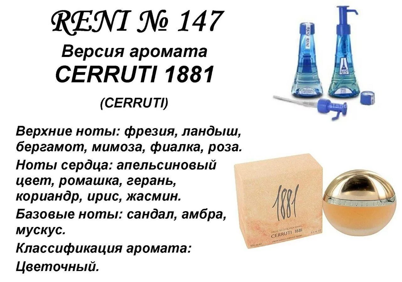 Разливные духи рени фото 1881-Cerruti (Cerruti) 100 мл версия аромата. Reni