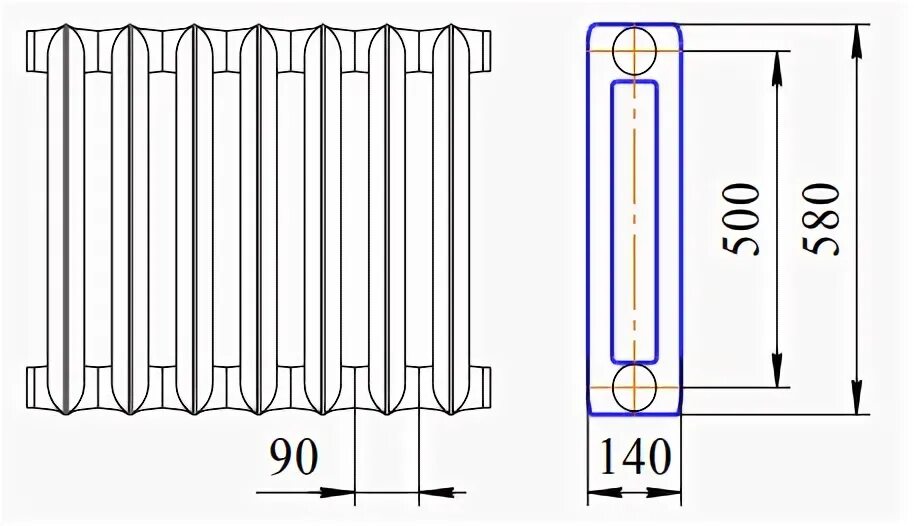 Размер подключения чугунных радиаторов Картинки МС 140 РАЗМЕРЫ