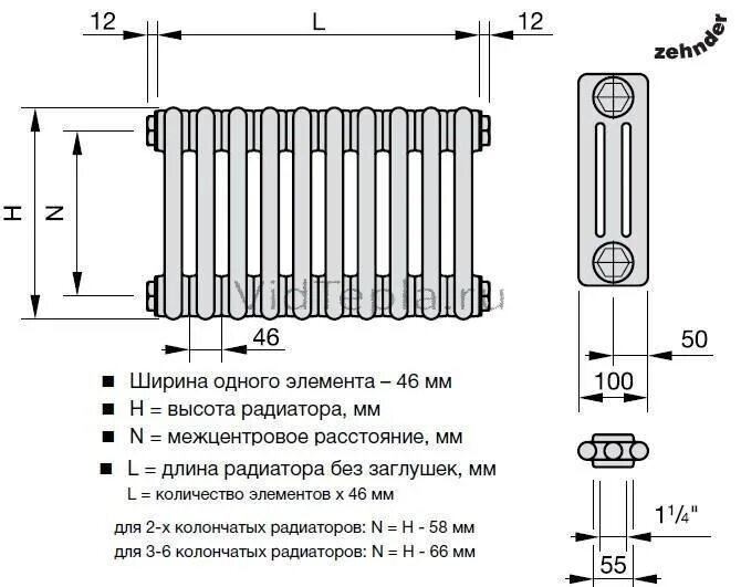 Размер подключения чугунных радиаторов Высота чугунной батареи фото - DelaDom.ru