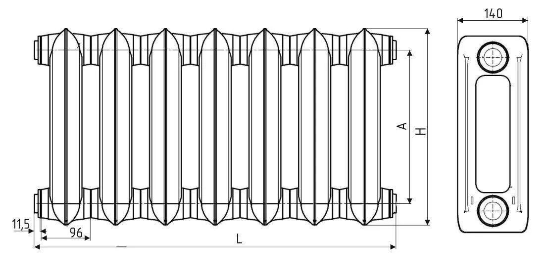 Размер подключения чугунных радиаторов Высота чугунной батареи фото - DelaDom.ru