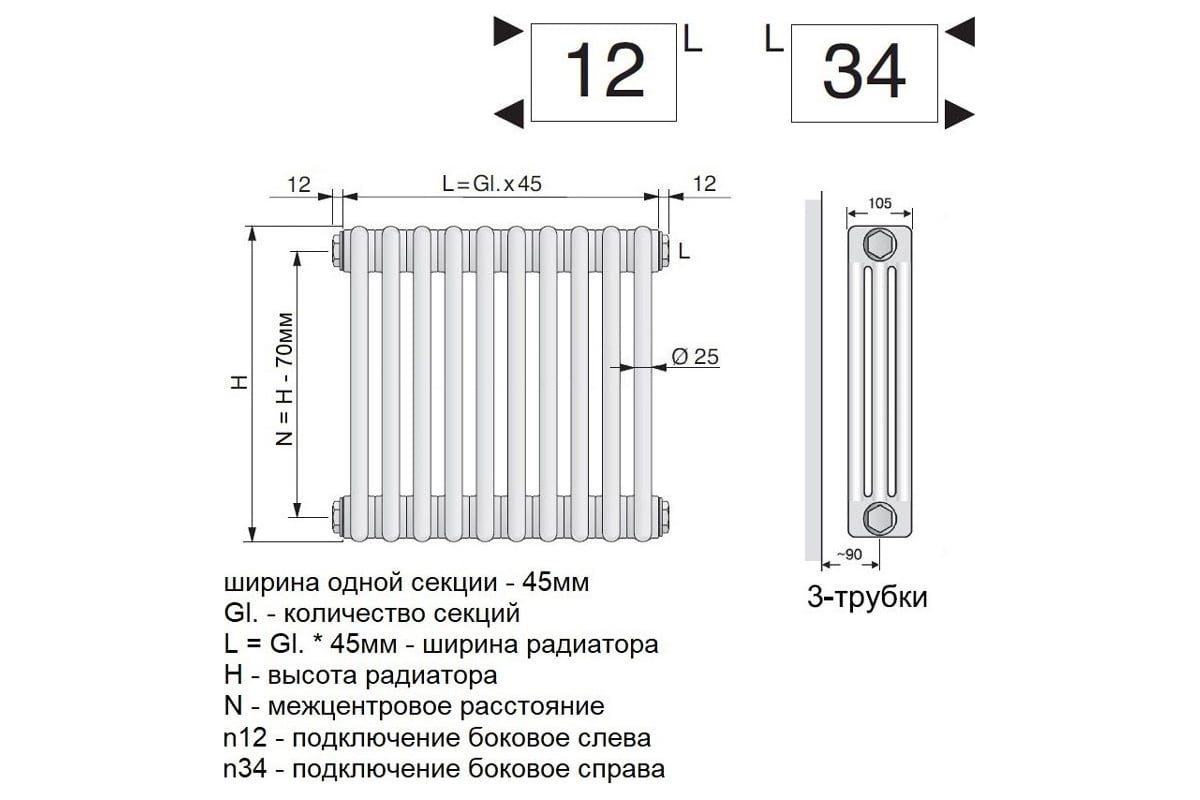 Размер подключения радиатора отопления Трубчатый радиатор Arbonia 3057/08 № 12 RAL9016 3/4 - цена, отзывы, характеристи