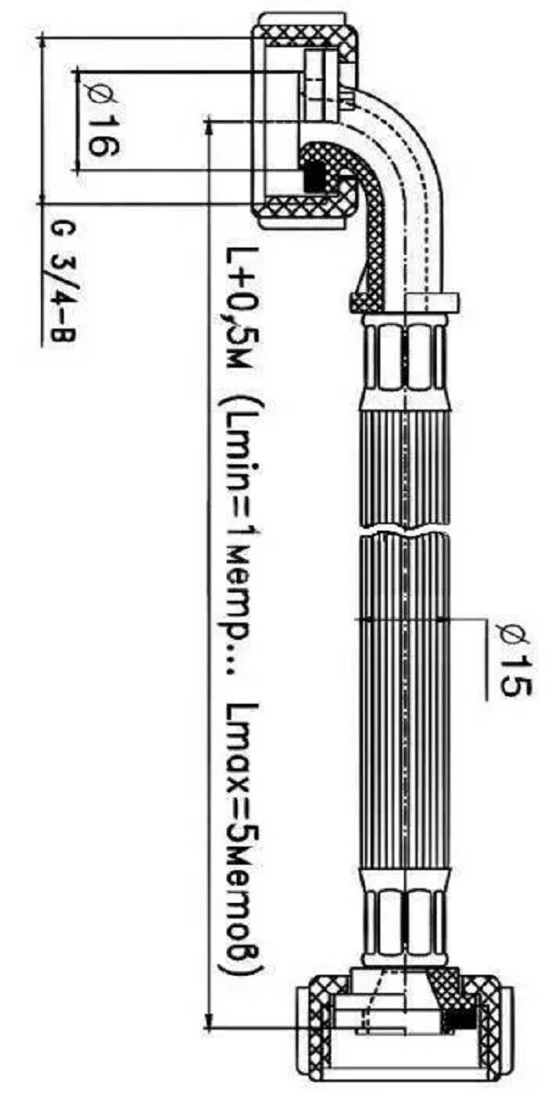 Размер подключения шланга стиральной машины Наливной шланг для стиральной машины VIRPlast, угловой, 4,5 м, гайка-гайка - куп
