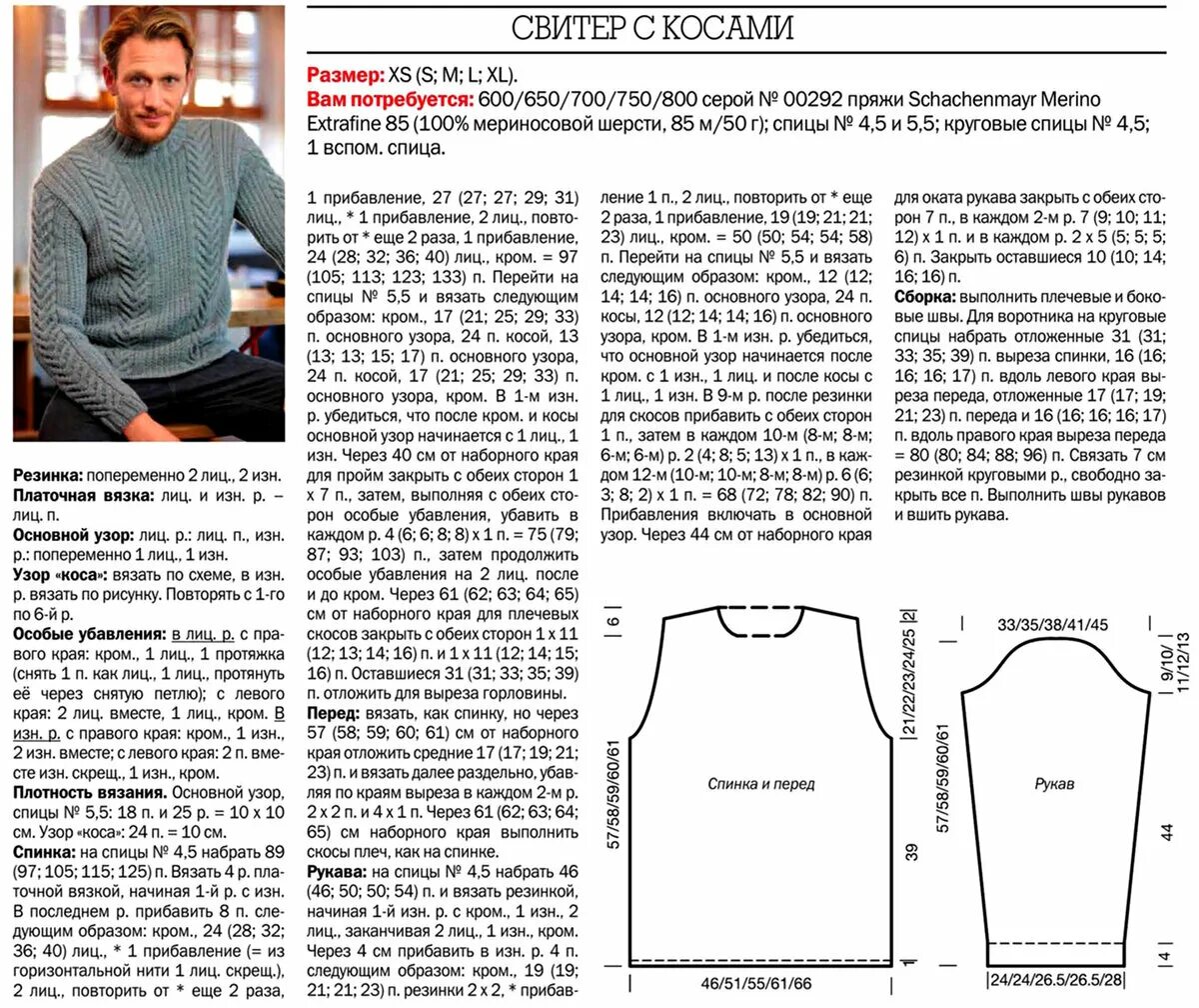 Размер схема мужского свитера спицами Вязаные мужские свитеры со схемами