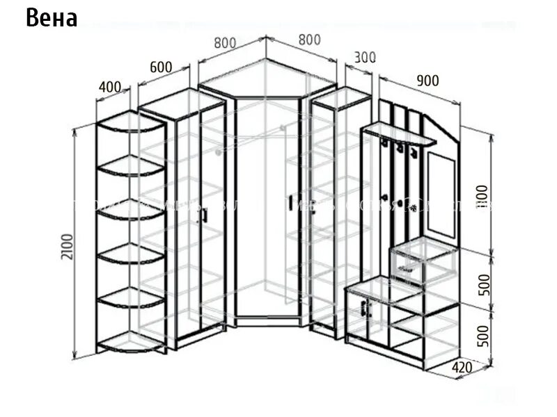 Размер углового шкафа в прихожую фото Вена - Мебель. Мебельный магазин завода по низким ценам в Москве