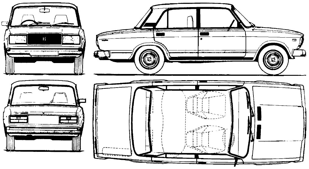 Размер ваз 2107 фото 2008 Lada Riva 2107 Sedan blueprints free - Outlines