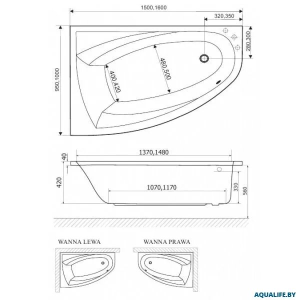 Размеры акриловых ванн угловых фото Акриловая ванна Excellent AQUARIA Comfort 150x95 R/L WAEX.AQL15WH - купить за 34