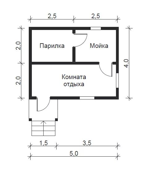 Размеры бани 4 на 4 чертеж Проект бани № 5. Размер 5х4 м., площадью 21,8 кв.м. с комнатой отдыха