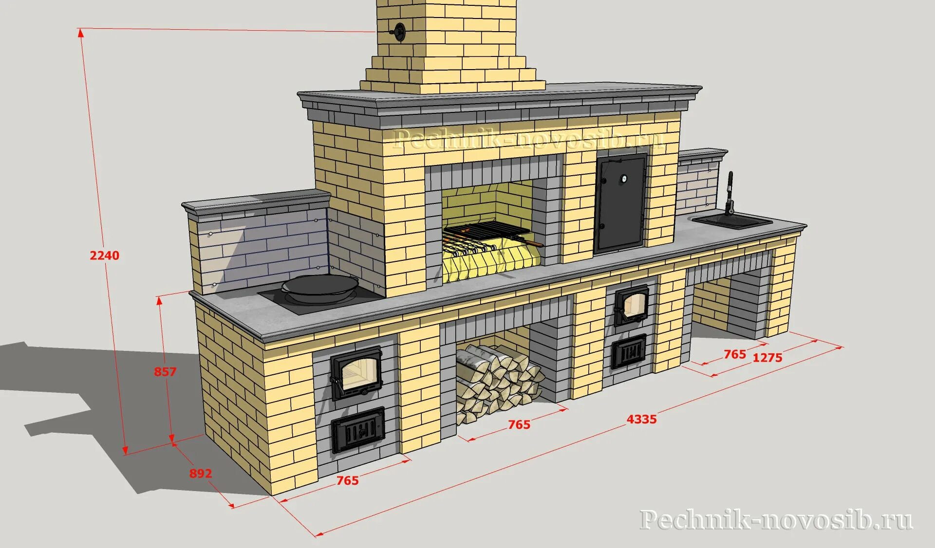 Размеры барбекю из кирпича фото Проект барбекю 4335-ПК Печных дел Мастер