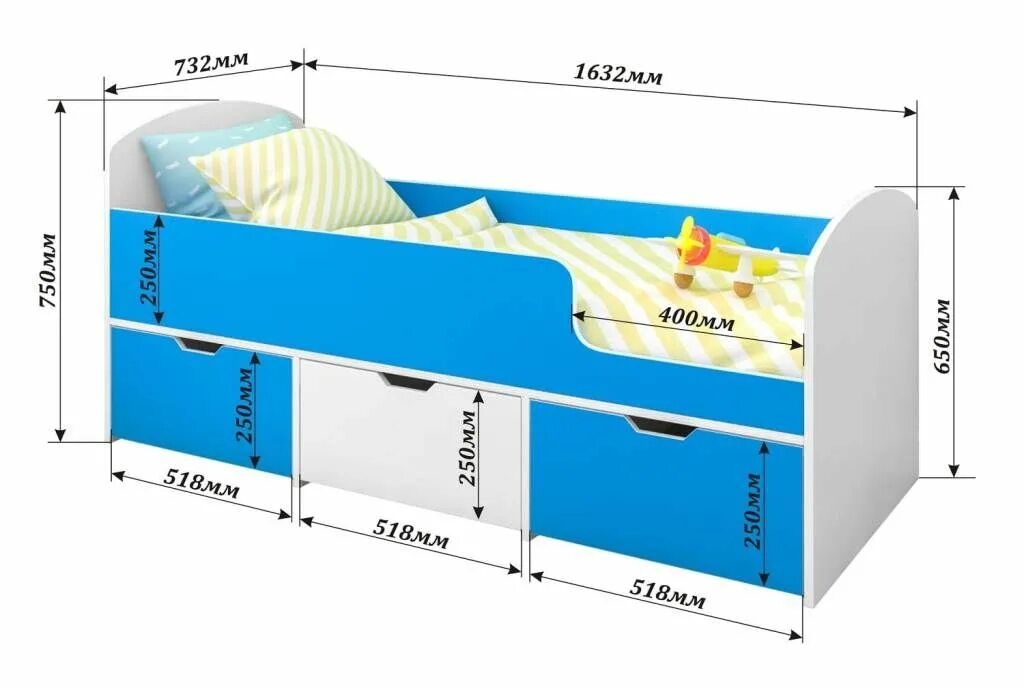 Размеры детских кроватей фото Детская кровать с ящиками Малыш Мини купить в Екатеринбурге Интернет-магазин VOB
