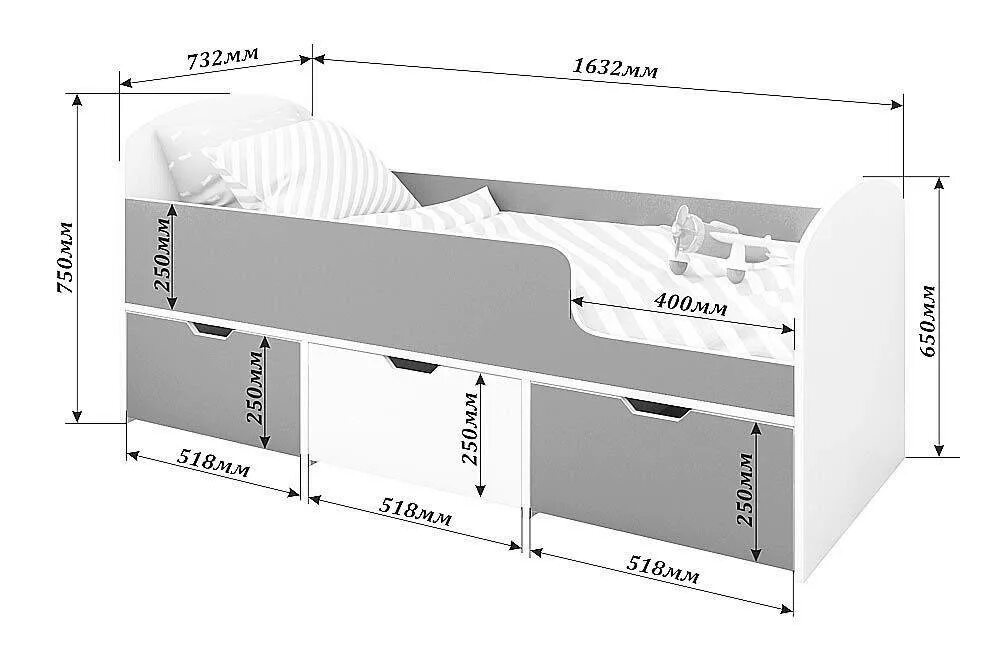 Размеры детских кроватей фото Детская кровать 160 на 80 чертеж