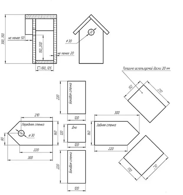 Размеры досок скворечника чертеж своими руками Как сделать красивый и удобный для птиц скворечник своими руками - Огород, сад, 