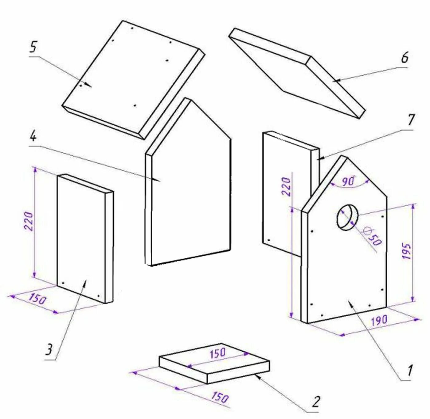 Размеры досок скворечника чертеж своими руками Bird house plans, Bird house plans free, Bird houses ideas diy