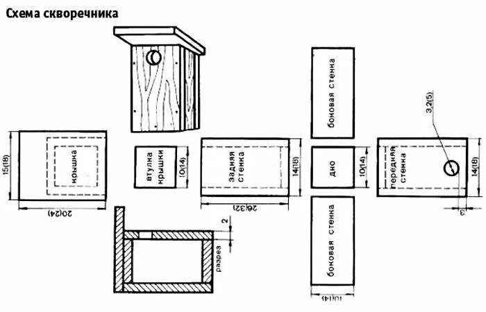 Размеры досок скворечника чертеж своими руками Скворечник для скворцов фото - DelaDom.ru