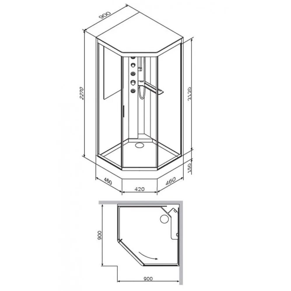 Размеры душевой кабины угловой фото ᐉ Гидромассажный бокс AM.PM Gem W90C-018-090WTA купить по цене по запросу грн. в