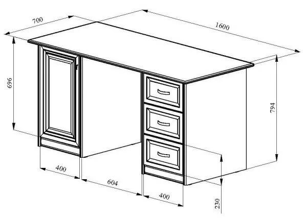 Размеры фото стола Письменный стол Венеция 160