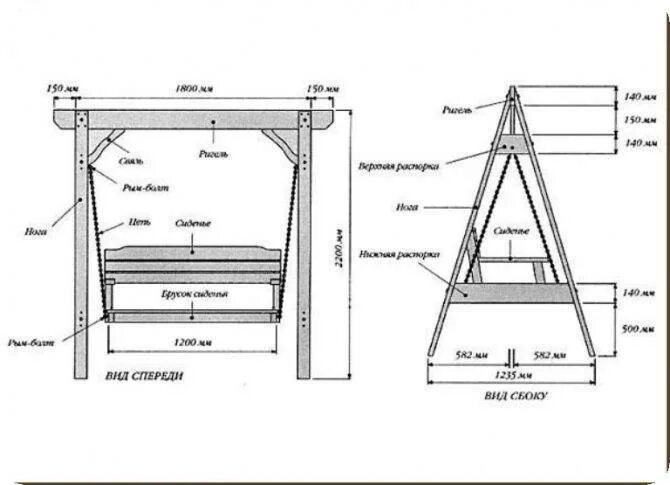 Размеры качелей для дачи своими руками Садовые качели своими руками - как сделать уличные качели для дачи: виды, размер