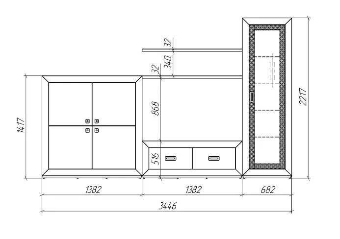 Размеры мебели в интерьеры Гостиная Даймонд Наоми в интернет-магазине Элитной мебели