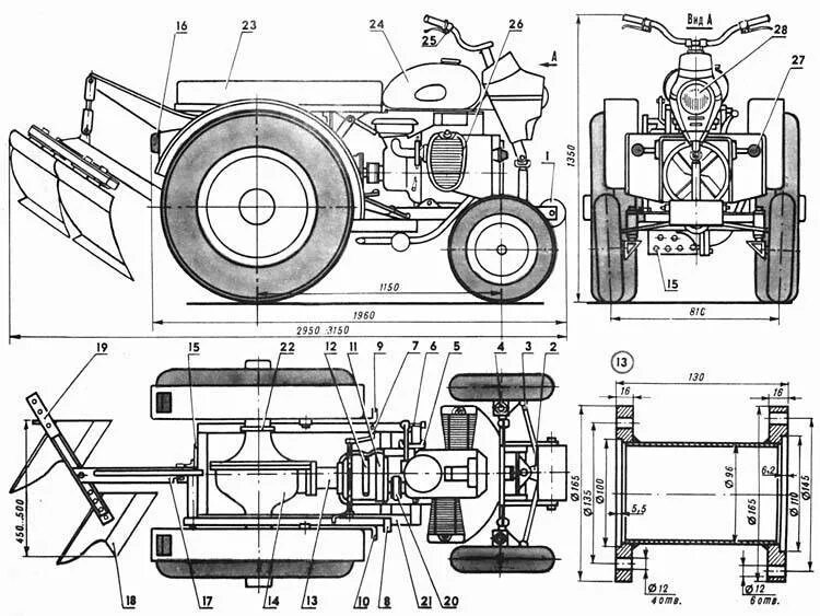 Размеры минитрактора переломки своими руками чертежи Трактор из ЛУАЗа: минитрактор, своими руками, самодельный, чертежи, видео