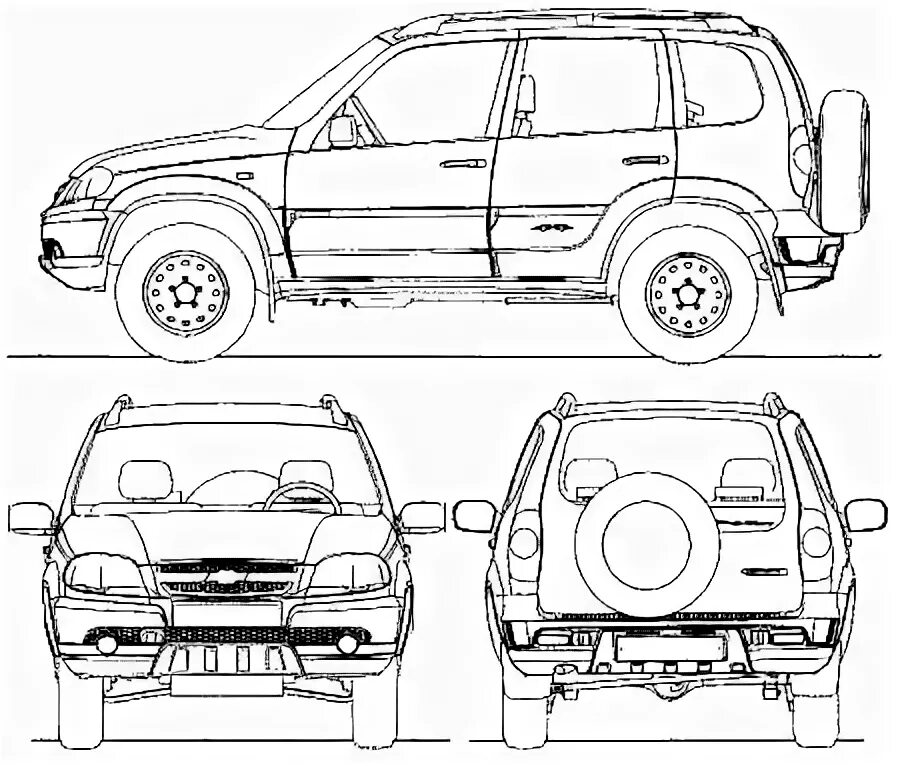 Размеры нива шевроле фото 2009 Chevrolet Niva GLS SUV blueprints free - Outlines