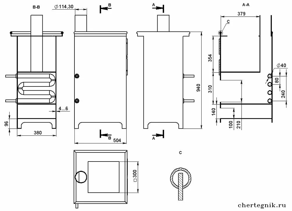 Размеры печки для бани из металла чертежи Железная печь для бани своими руками чертежи
