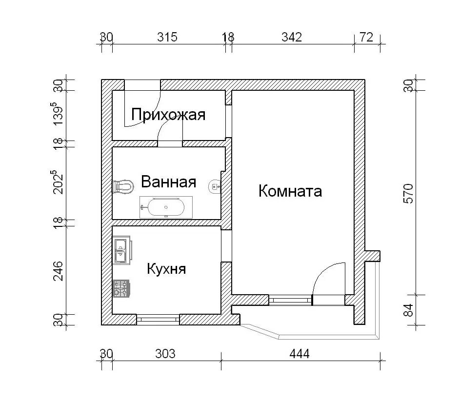 Размеры планировок 1 комнатных квартир Размер однокомнатной квартиры фото - DelaDom.ru