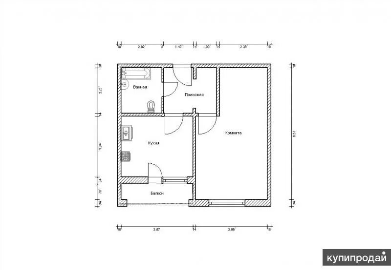 Размеры планировок 1 комнатных квартир 1-к квартира, 39 м2, 33/41 эт. в Москве