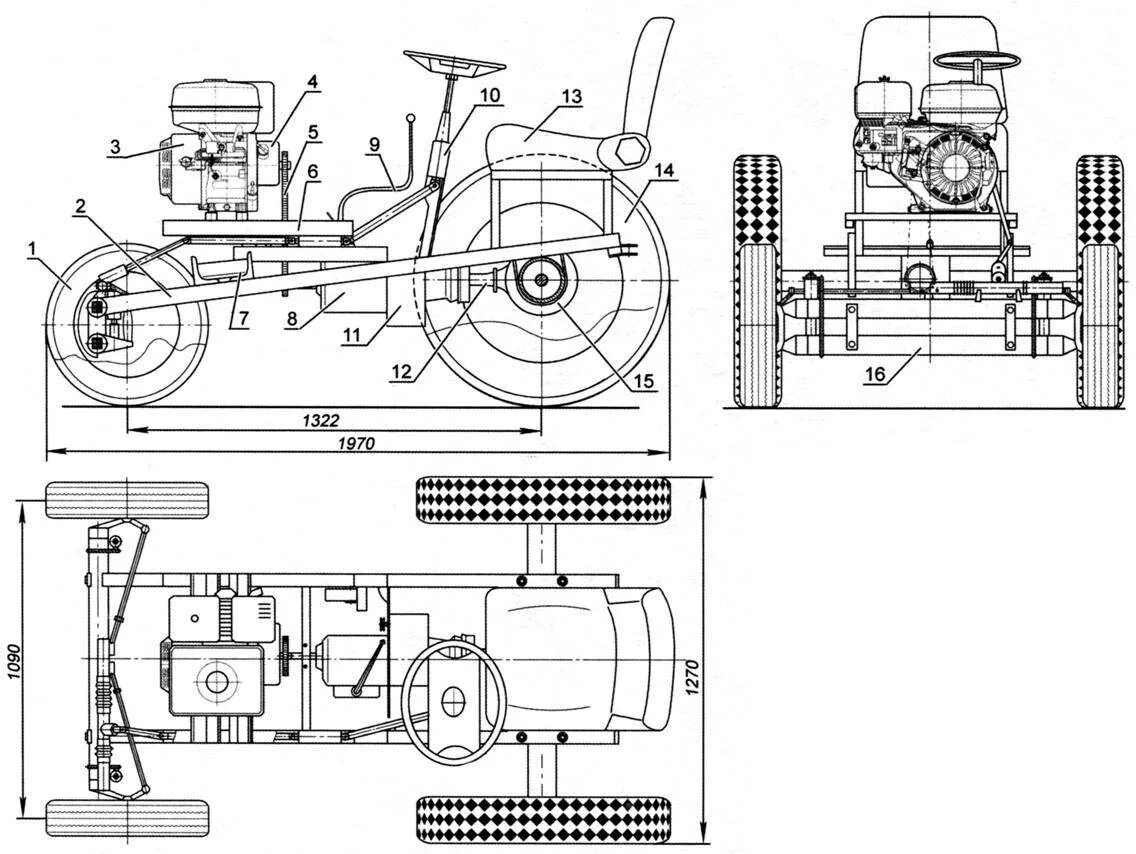 Размеры самодельного минитрактора Трактор переломка 4х4 самоделка чертежи