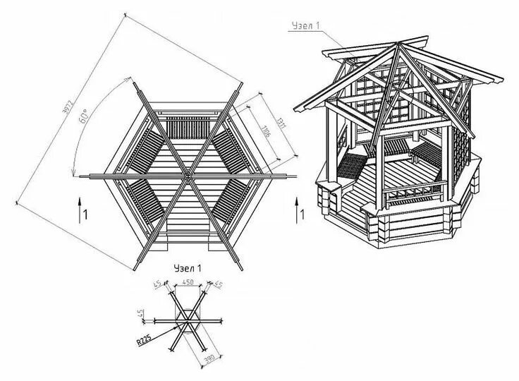 Размеры шестигранной беседки чертежи Восьмигранная беседка своими руками: чертежи, размеры Чертежи, Беседка, Строител