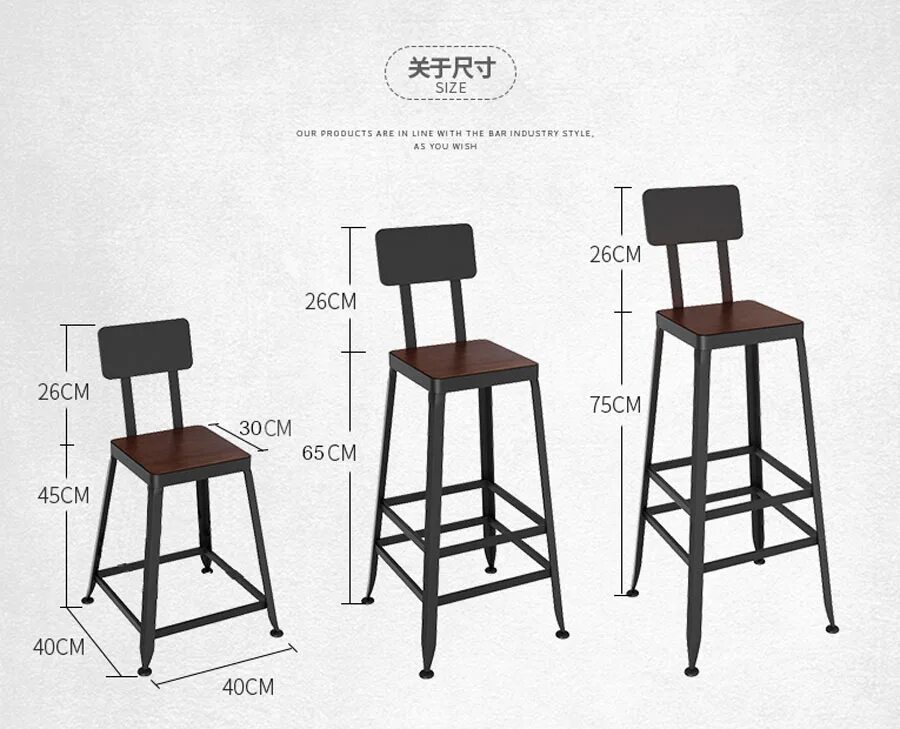 Размеры стула в стиле лофт Modern Design Industrial Restaurant Black Metal Bar Stool With Wood Seat - Buy M