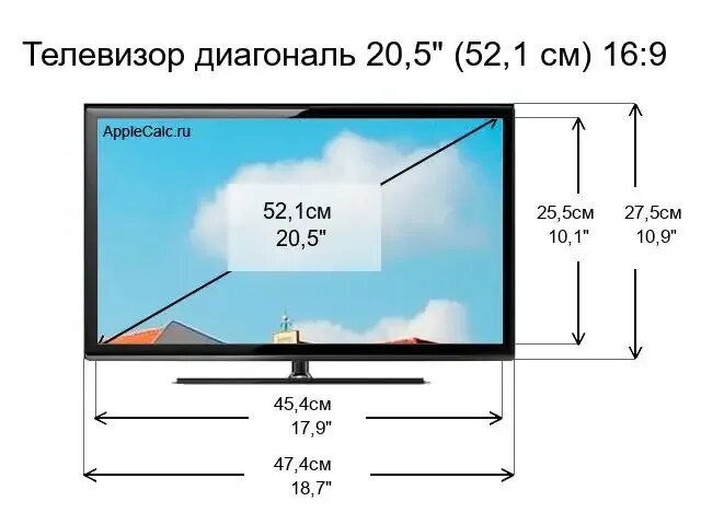 Размеры телевизора фото Размер телевизора 20.5 дюймов в сантиметрах и в дюймах - AppleCALC