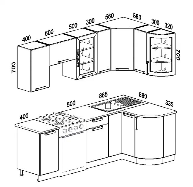 Размеры угловой кухни фото Кухонный гарнитур Классика угловой 1230х1785 с гнутыми фасадами купить недорого 