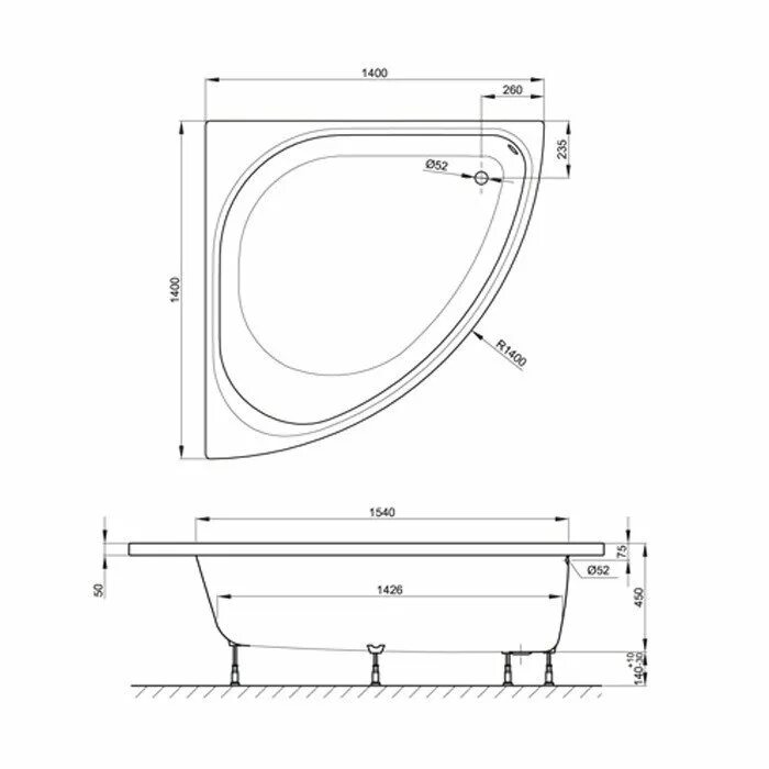 Размеры угловых ванн фото BETTE Arco 6035-000 PLUS Ванна угловая с шумоизоляцией BetteGlasur ® Plus 140*14