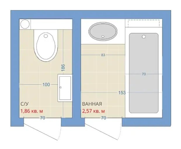 Размеры ванной фото 5 лучших вариантов планировки санузла в типовой "панельке" - Квартира, дом, дача