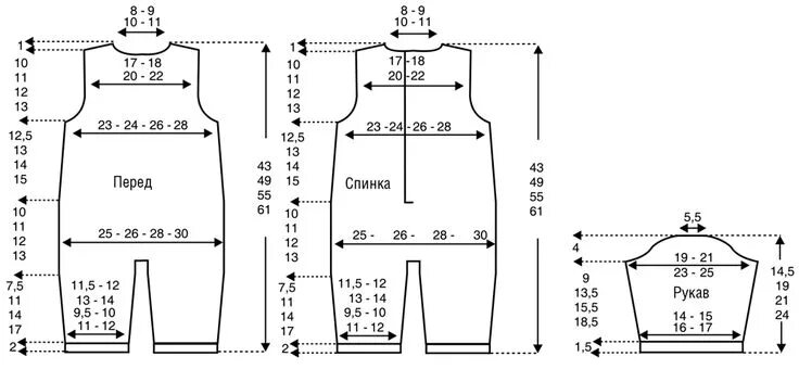 Размеры выкройки для новорожденных Комбинезон и шапочка "Мишка" - схема вязания спицами. Вяжем Комплекты на Verena.