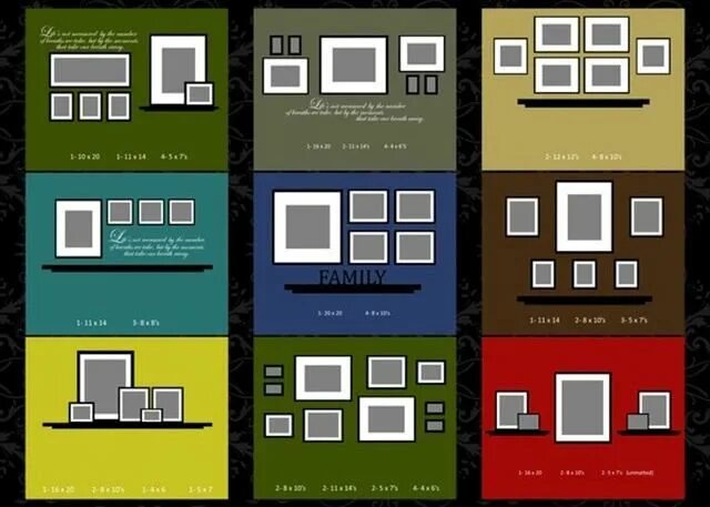 Разместить фото на одном листе онлайн Как красиво повесить фотографии: 75 схем размещения Стена галереи макет, Повесит