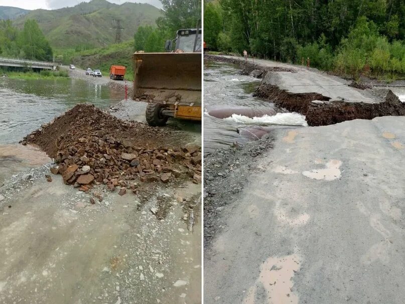 Размыло дорогу фото В Туве размыло трассу Абакан–Ак-Довурак В Туве из-за размытой объездной трассы з