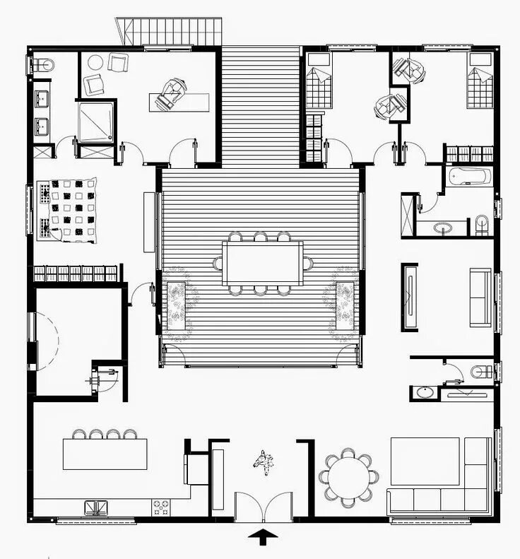 Разное чертежи домов дом с внутренним двориком House construction plan, Modern floor plans, Small hou