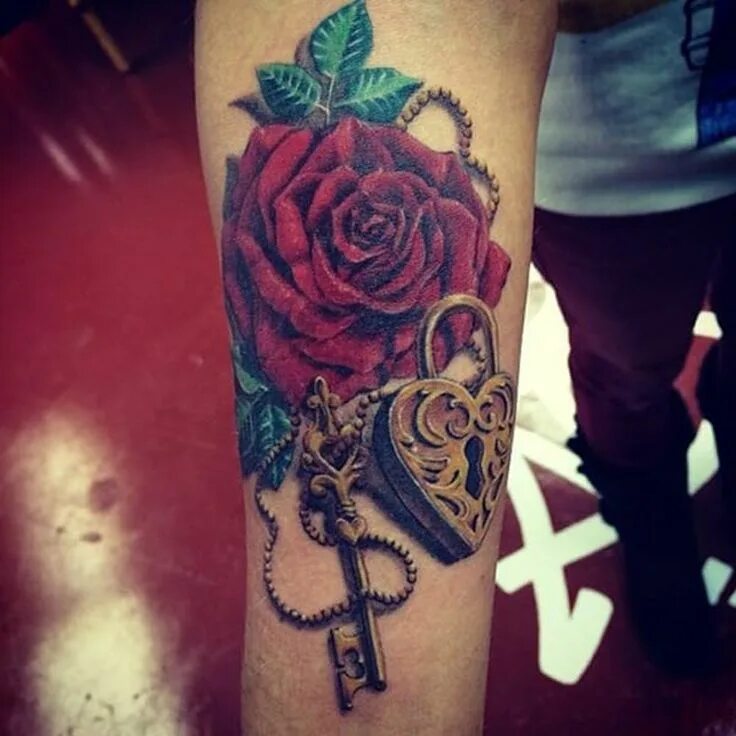 Разное тату фото Realistic rose and vintage locket and key by Half Pint Key tattoos, Tattoos for 