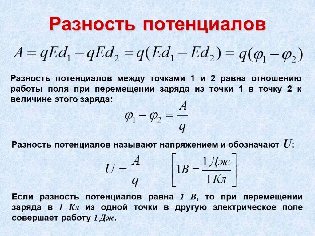 Разность потенциалов электрическая схема Потенциал зависит от заряда