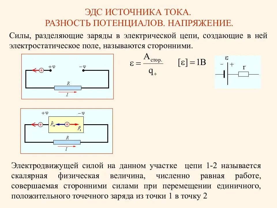 Разность потенциалов электрическая схема Разность эдс источников