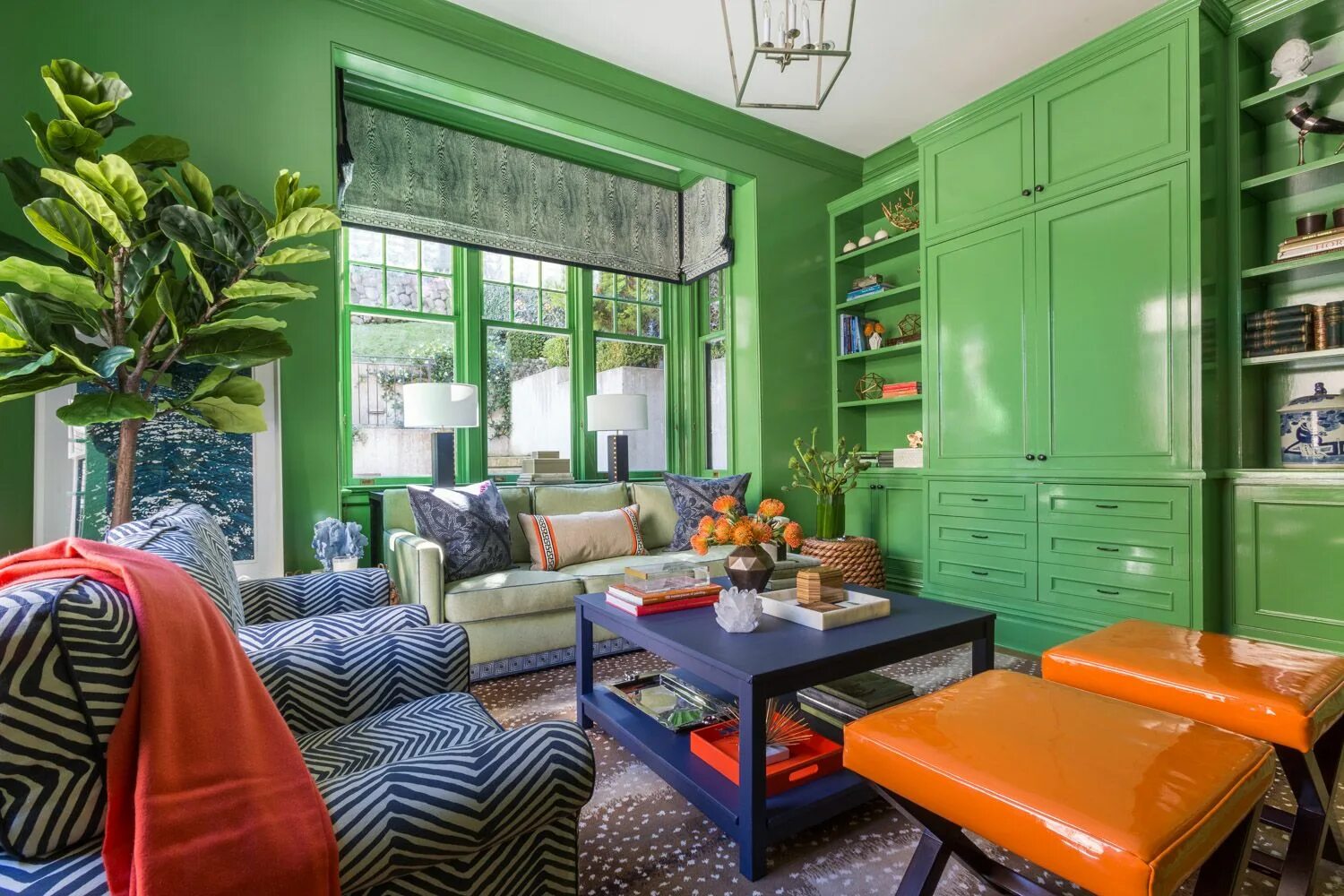 Разноцветная мебель в интерьере Living room orange, Living room green, Blue and green living room