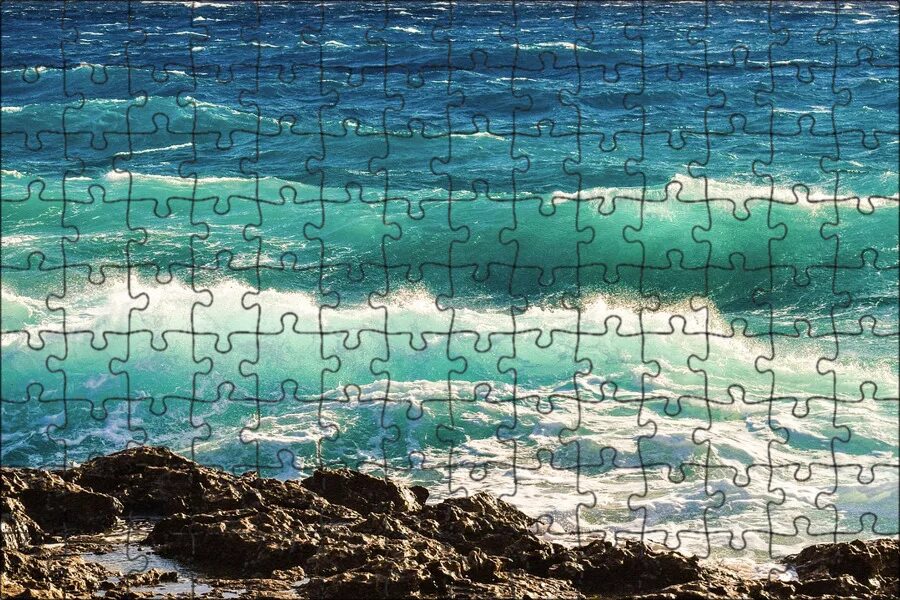 Разноцветное море фото Магнитный пазл 27x18см."Скалистый берег, волны, дробление" на холодильник - купи