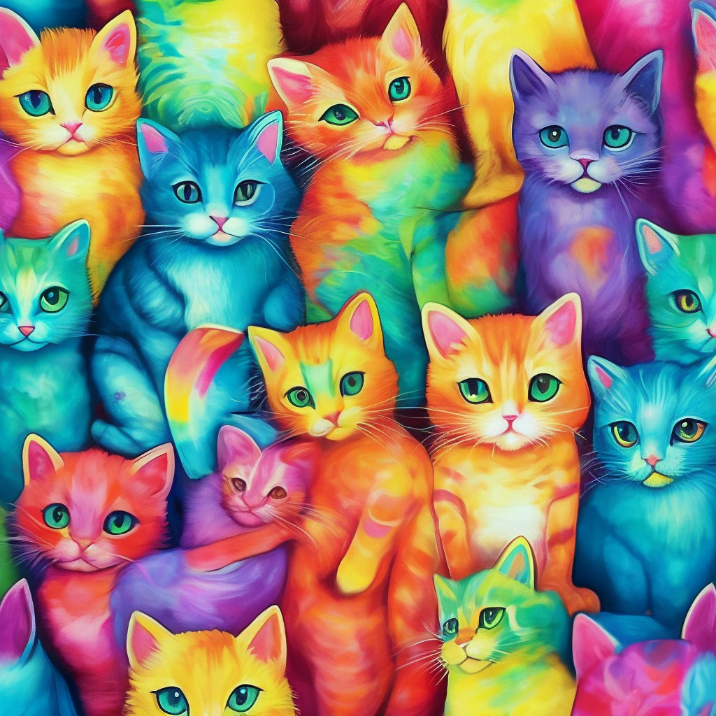 Разноцветные котики фото "Colorful kittens and cats with cats" - image created in Shedevrum