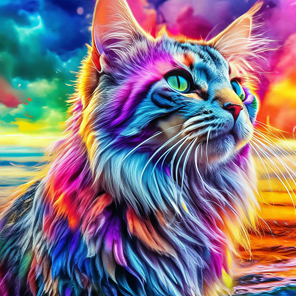 Разноцветные коты фото "A multicolored cat appears from a ." - image created in Shedevrum