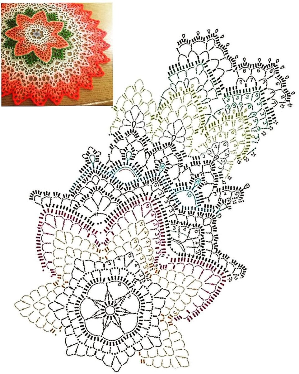 Разноцветные салфетки крючком со схемами Салфетки крючком 30 красивых схем крючком Оксана Гвоздецкая вязание Дзен