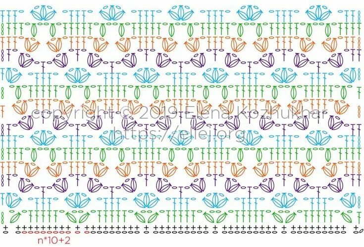Разноцветные схемы крючком Узор Мерцание Плеяд с пышными косичками Вязание крючком от Елены Кожухарь Schema