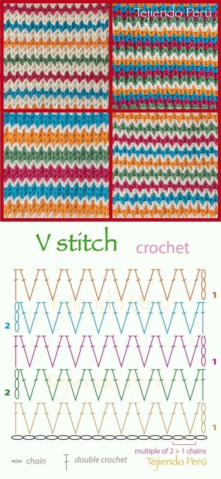 Разноцветные схемы крючком Pin on uncinetto e filet schemi V stitch crochet, Crochet stitches patterns, Cro