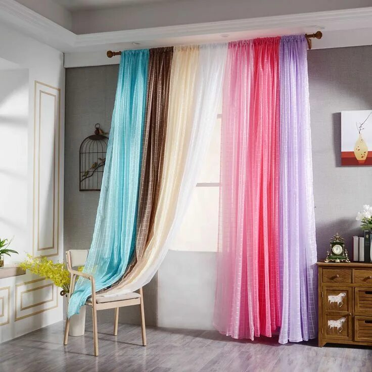 Разноцветные шторы в интерьере Lattice Screen Window Tulle Curtain Solid Color Bedroom Living Room Balcony Curt