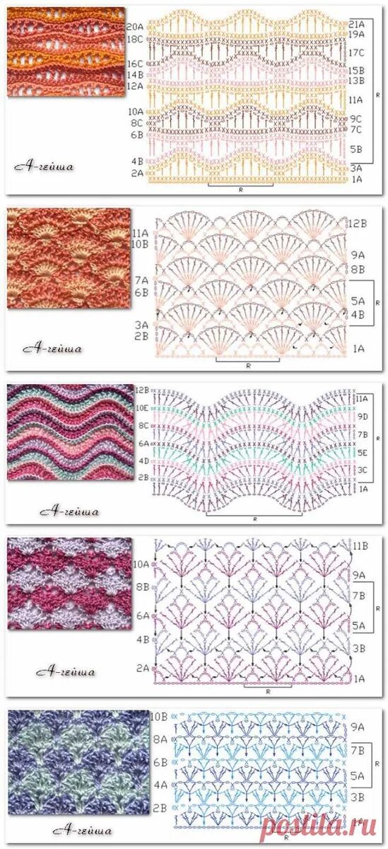 Разноцветные узоры крючком со схемами Разноцветные узоры крючком: большая подборка схем Вяжу ручками-крючками Виктория