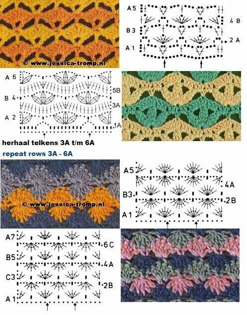 Разноцветные узоры крючком со схемами LA CHUZMA: 09-jun-2010 Crochet stitches, Crochet square patterns, Crochet stitch